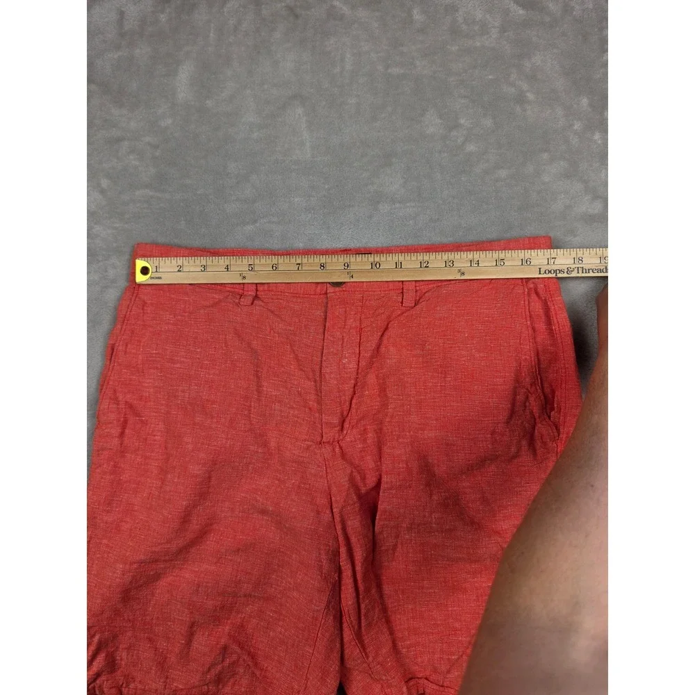 Banana Republic Emerson Short Mens 34 Red Linen Cotton Blend Flat Front Casual
